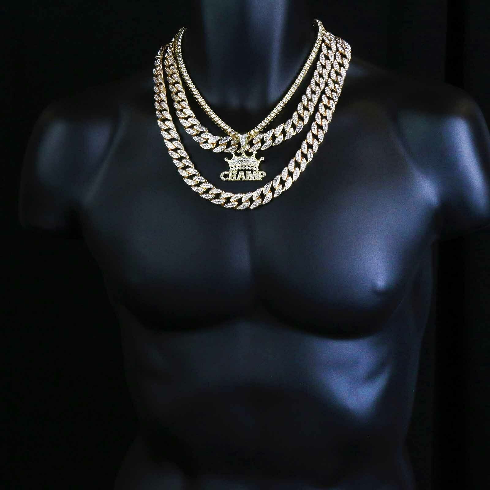CHAMP Pendant Tennis / Cuban Iced Chain 4pcs Set