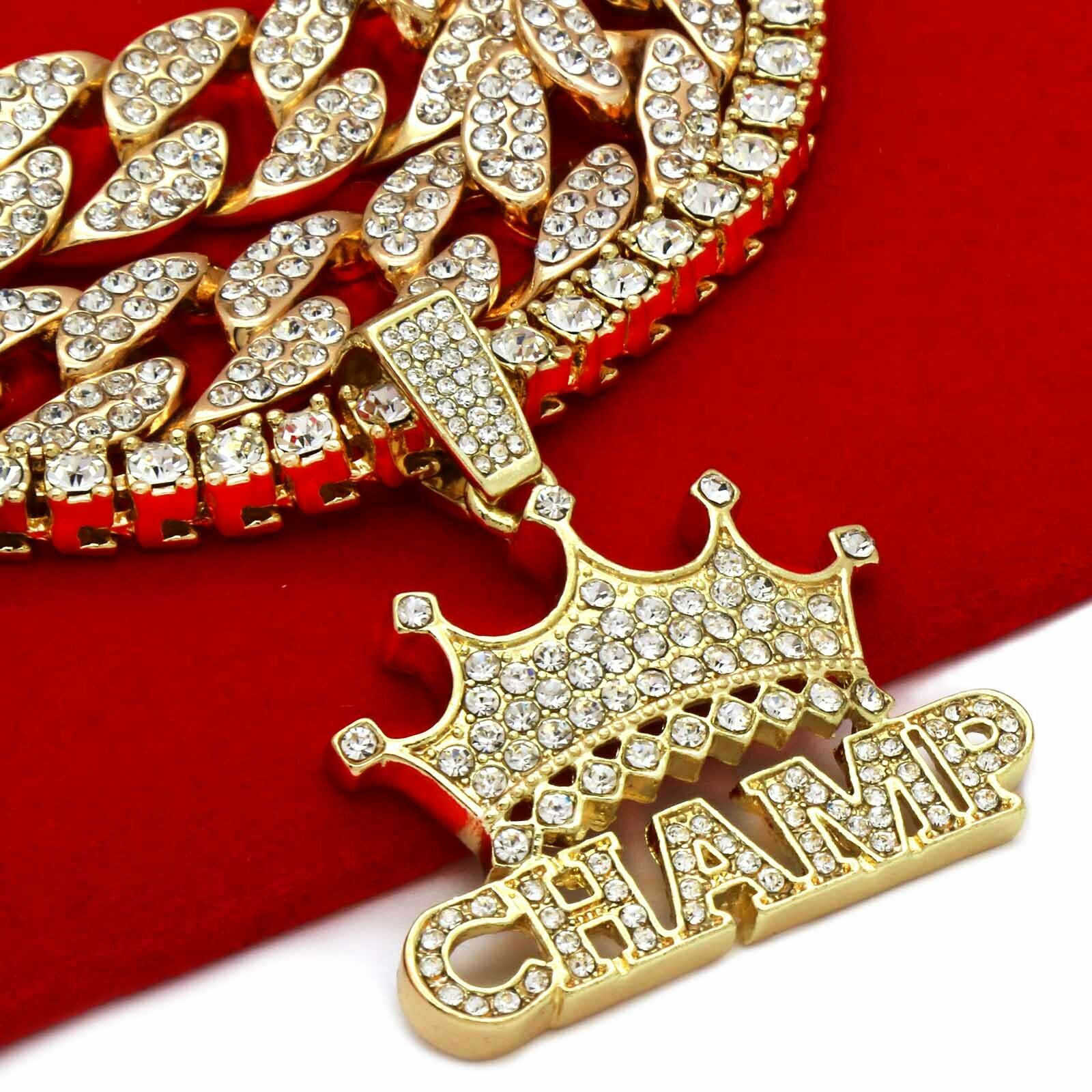 CHAMP Pendant Tennis / Cuban Iced Chain 4pcs Set