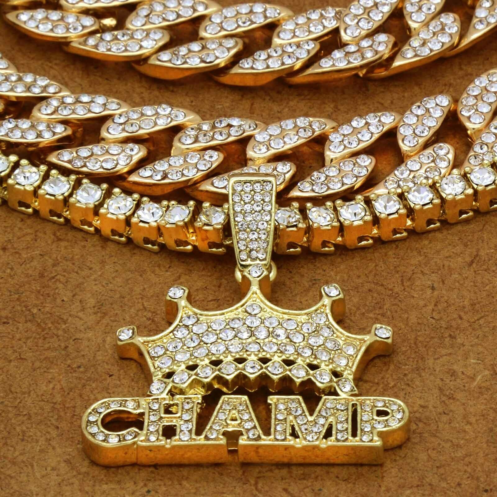 CHAMP Pendant Tennis / Cuban Iced Chain 4pcs Set