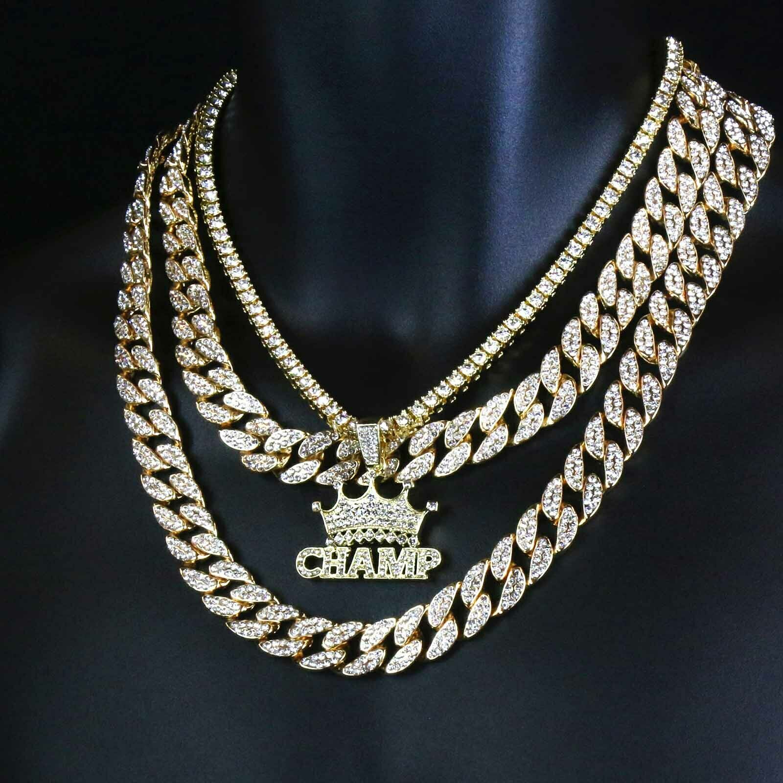 CHAMP Pendant Tennis / Cuban Iced Chain 4pcs Set