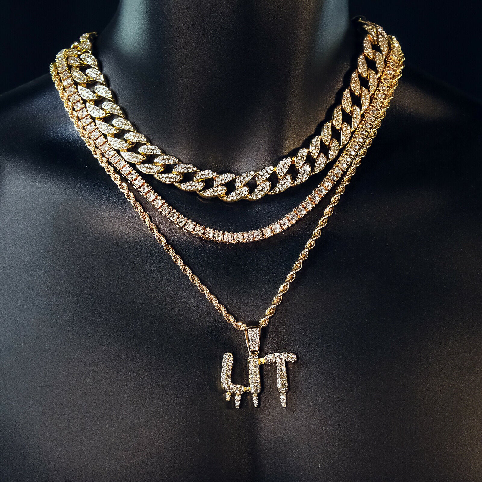 Lit Drip 4 Pcs Set Cuban, Tennis & Rope Chain Bundle Gold PT
