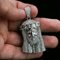 3pc Men's Silver Plated Cz Thick Jesus Crown w/ Cz Cuban & Tennis Chain 18"/20"