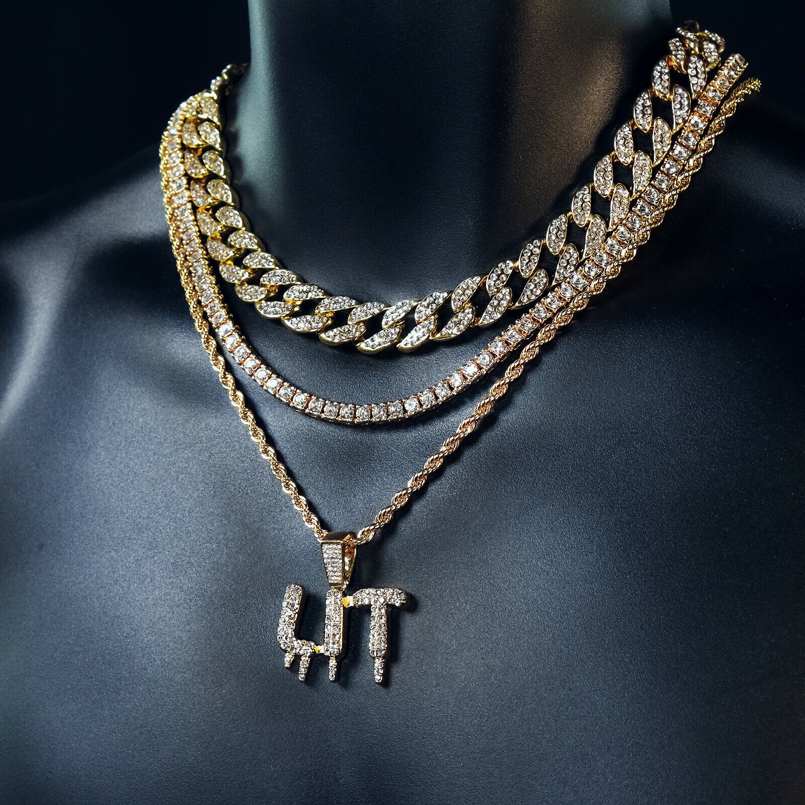 Lit Drip 4 Pcs Set Cuban, Tennis & Rope Chain Bundle Gold PT