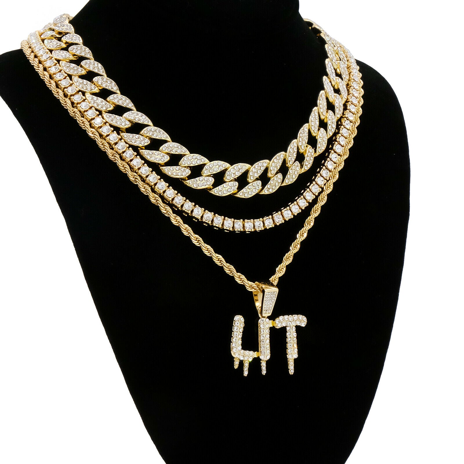 Lit Drip 4 Pcs Set Cuban, Tennis & Rope Chain Bundle Gold PT