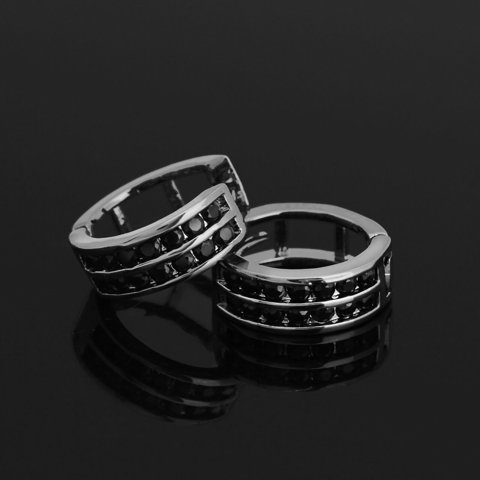 Huggie Hoop 2 Row BLACK FILLED EARRINGS