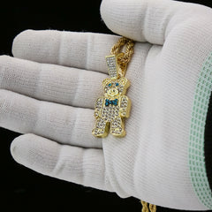 High Fashion Gold Plated AB Cuban Tennis Chains & Cz Bear Tie Pendant