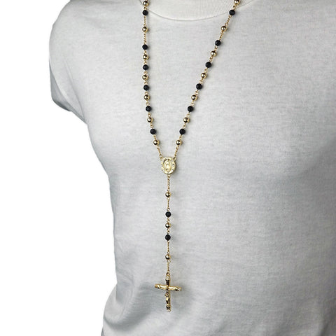 BLACK & GOLD ROUND GUADALUPE ROSARY