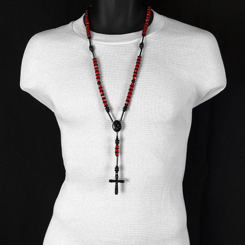 BLACK RED PRAYER HAND ROSARY