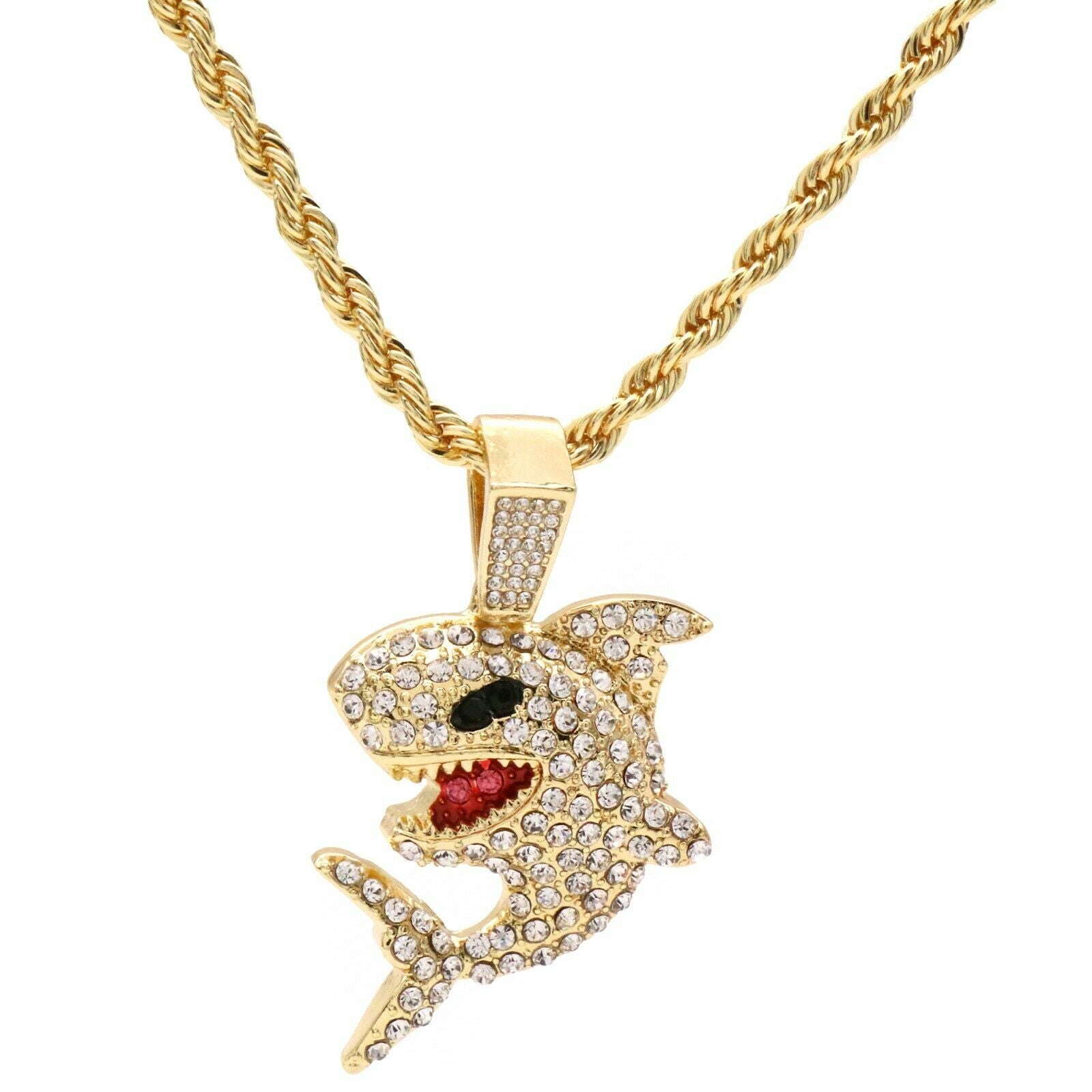 Shark 4 Pcs Set Cuban, Tennis Clear Cz & Rope Chain Bundle Gold PT