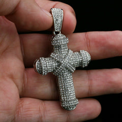 3pc Men's Silver Plated Cz Thick Staple X Cross w/ Cz Cuban & Tennis Chain 18"/20"