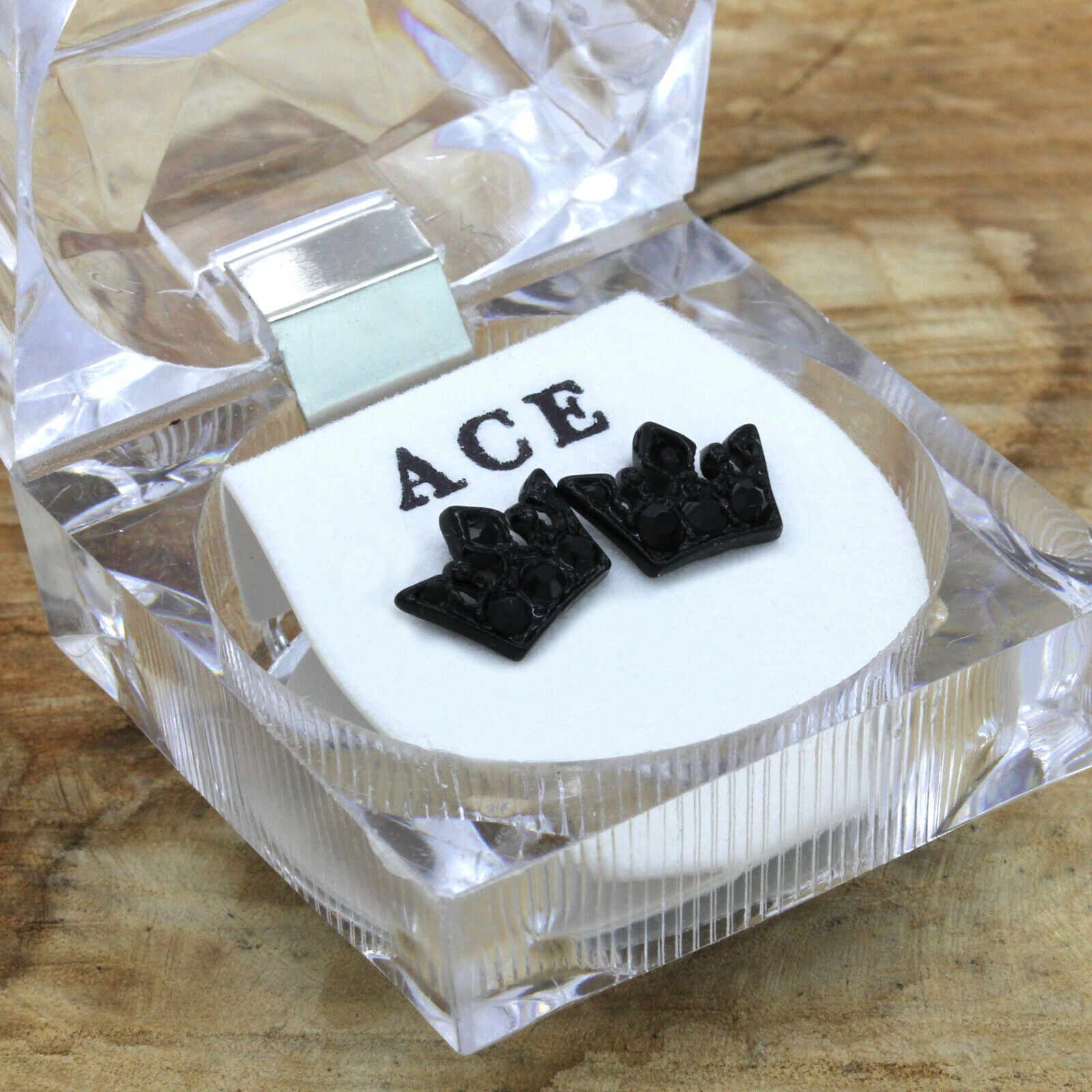 Cz Crown BLACK FILLED EARRINGS