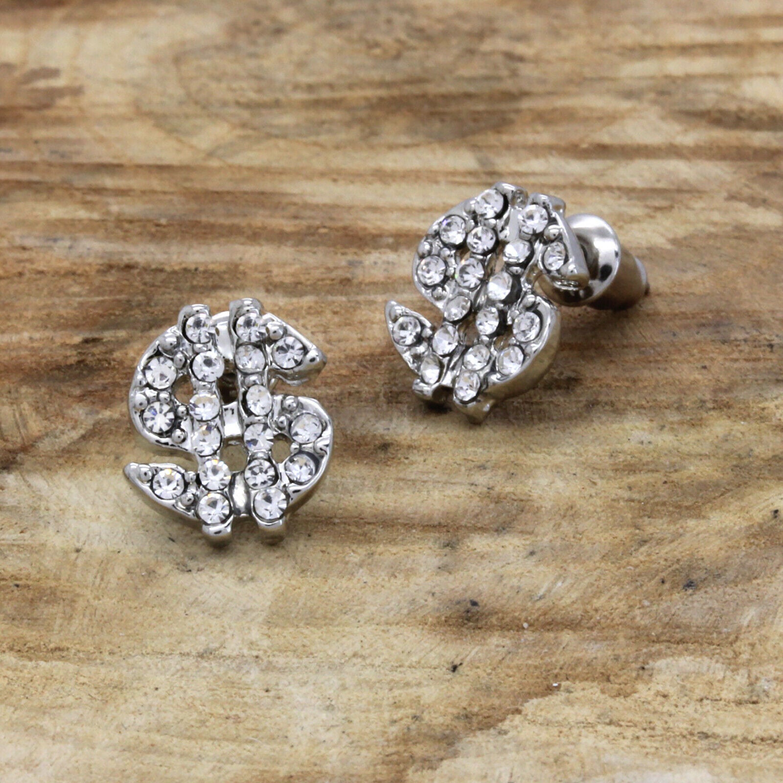 Cz Money Sign SILVER FILLED EARRINGS