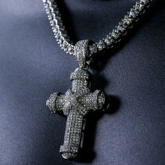 3pc Men's Silver Plated Cz Thick Staple X Cross w/ Cz Cuban & Tennis Chain 18"/20"