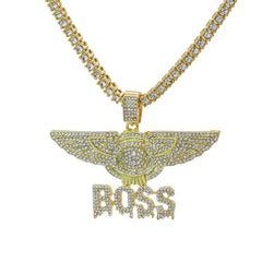 Wing Boss Drip Cz 4 Pcs Set Puffy Mariner Chain, Tennis Chain & Miami Cuban Chain Bundle Gold PT