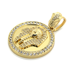 3pc Set Round Pharaoh Gold Pt 18,20" Fully Cz Hip Hop 3 Tone Cuban Choker Chain