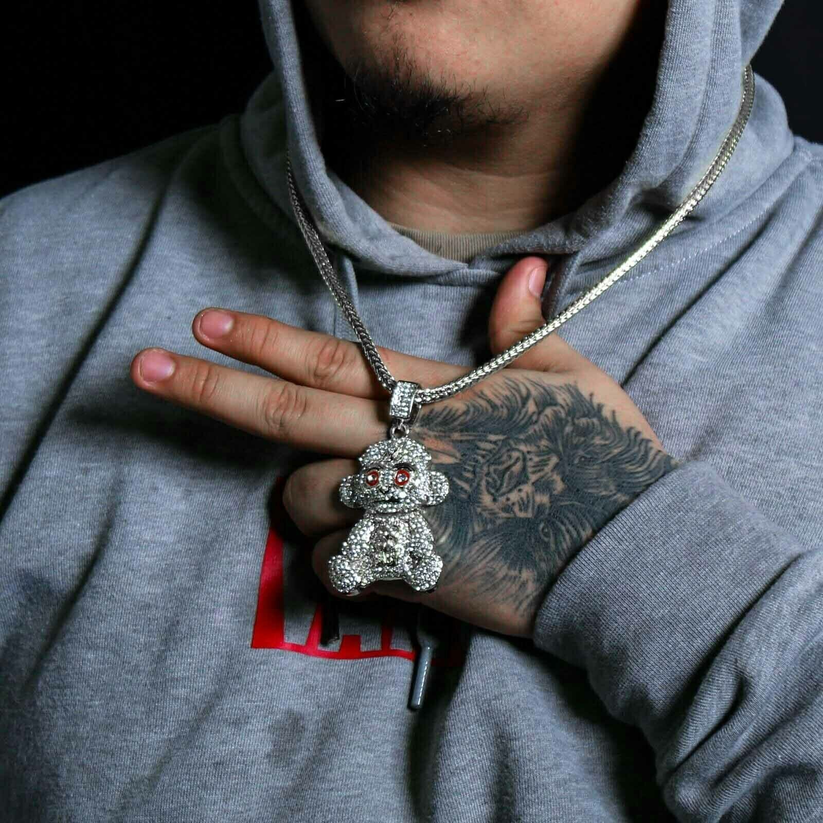 Baby 38 Iced out Pendant Silver Plated Franco Chain 4mm 24"