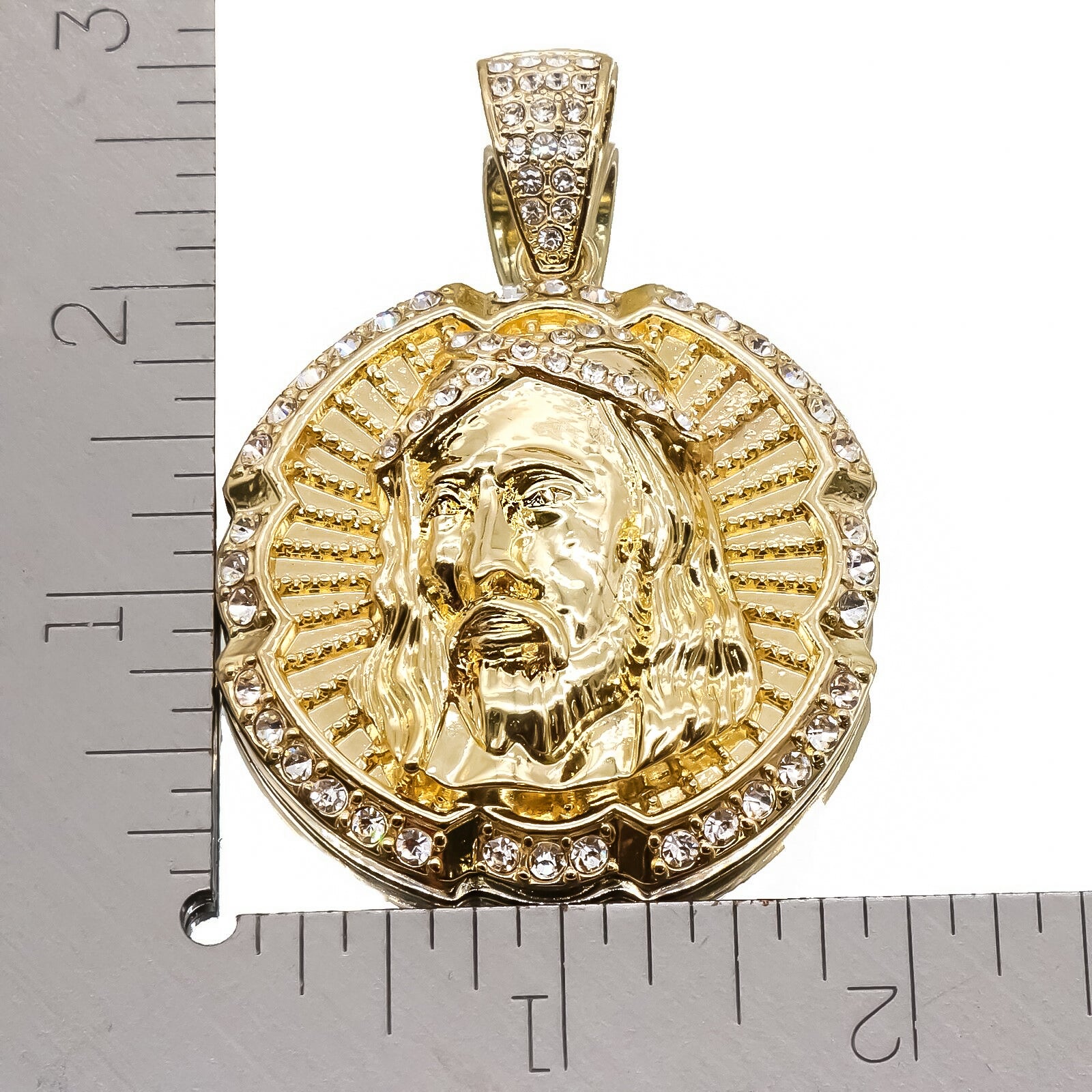 Round Jesus Piece 4 Pcs Set Clear Cz Cuban, Tennis & Rope Chain Bundle Gold PT