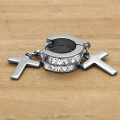 Huggie Hoop 1 Row Dangle Cross SILVER FILLED EARRINGS