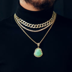 Buddha 4 Pcs Set Cuban, Tennis & Rope Chain Bundle Gold PT