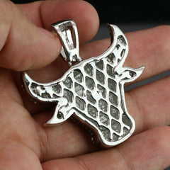 3pc Men's Silver Plated Cz Thick Layer Bull w/ Fully Cz Cuban & Tennis Chain 18"/20"