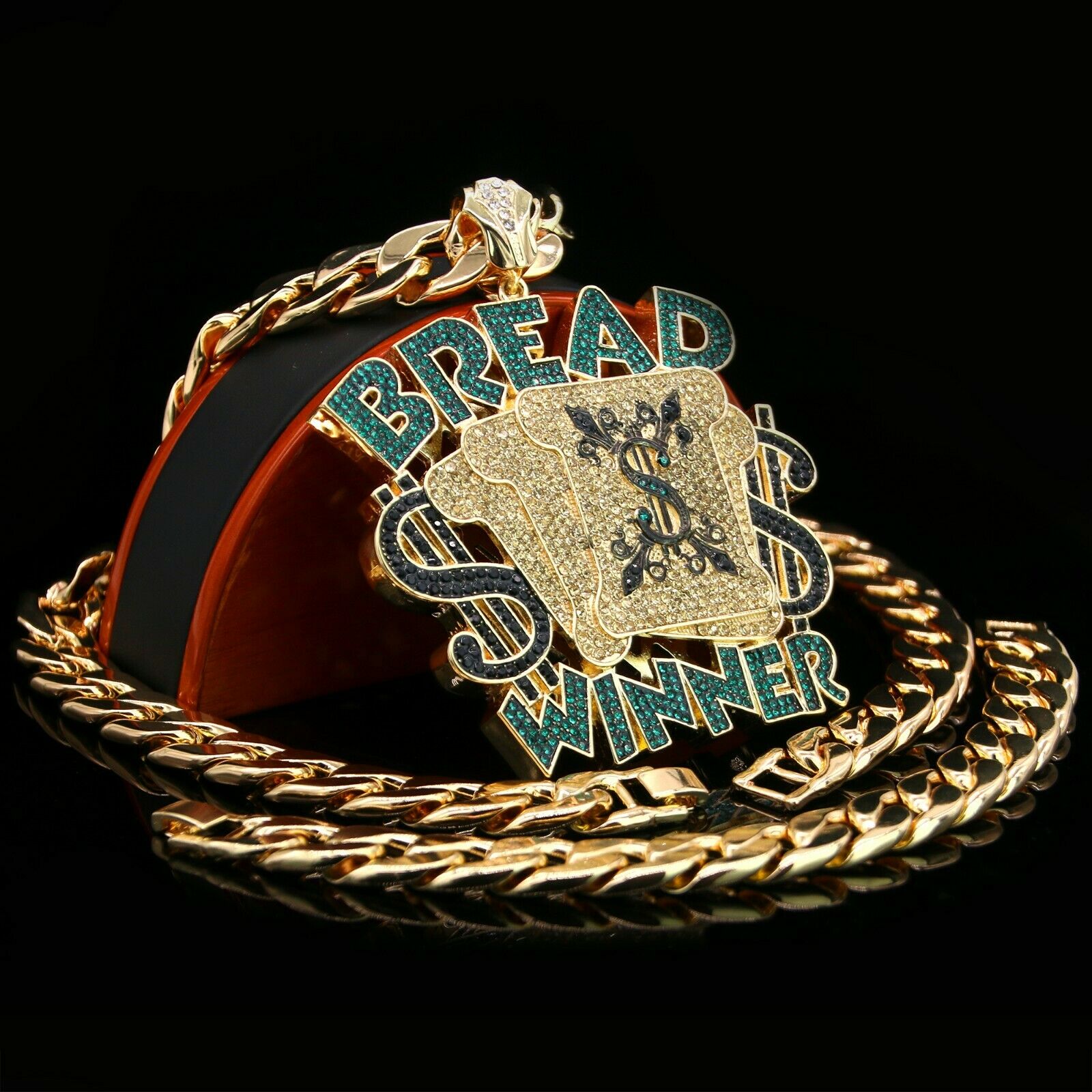 XL Bread Winner Pendant 30" Cuban Chain & Bracelet