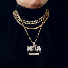 NbA Never Brock Again BL 4 Pcs Set Cuban, Tennis & Rope Chain Bundle Gold PT