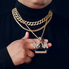 NbA Never Brock Again BL 4 Pcs Set Cuban, Tennis & Rope Chain Bundle Gold PT