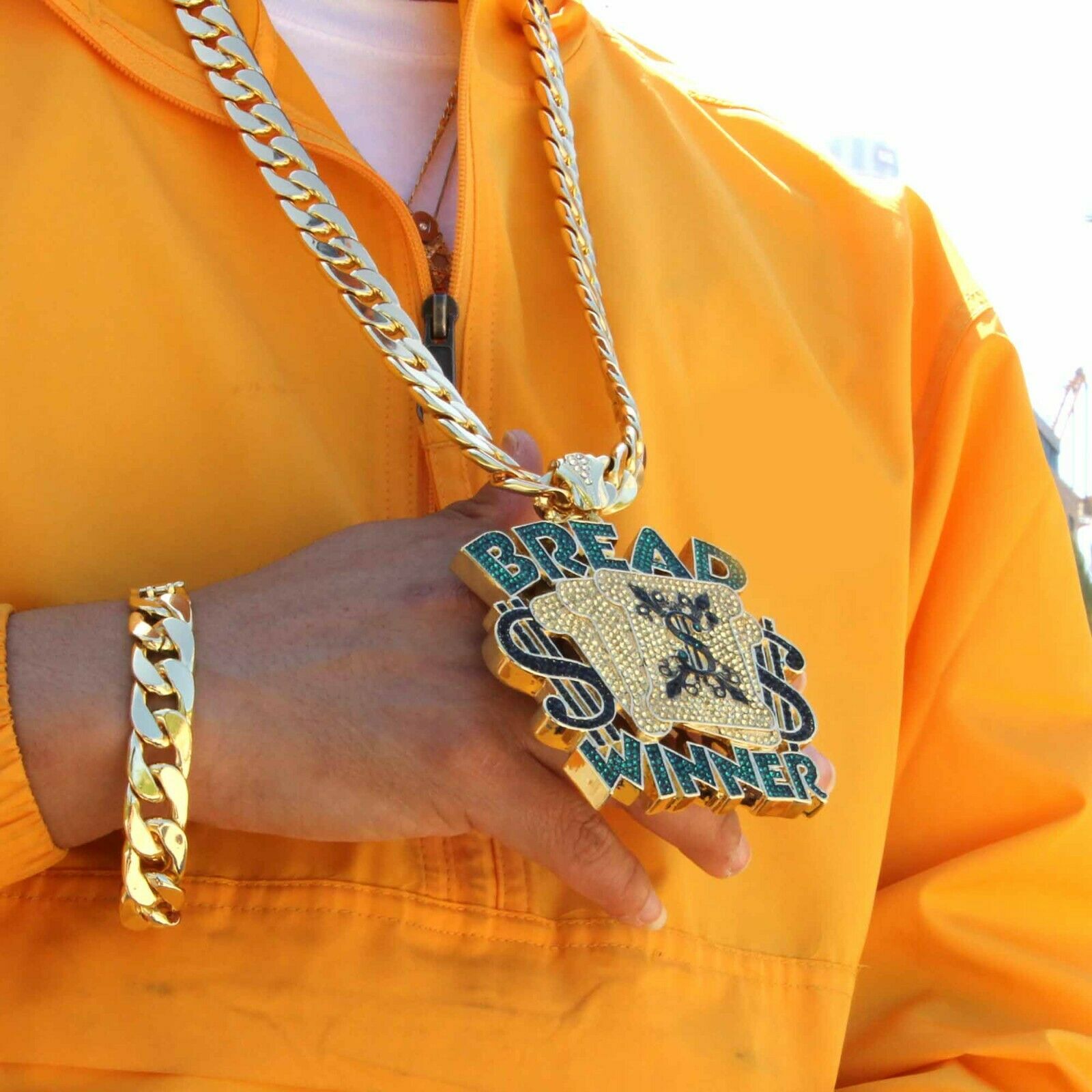 XL Bread Winner Pendant 30" Cuban Chain & Bracelet