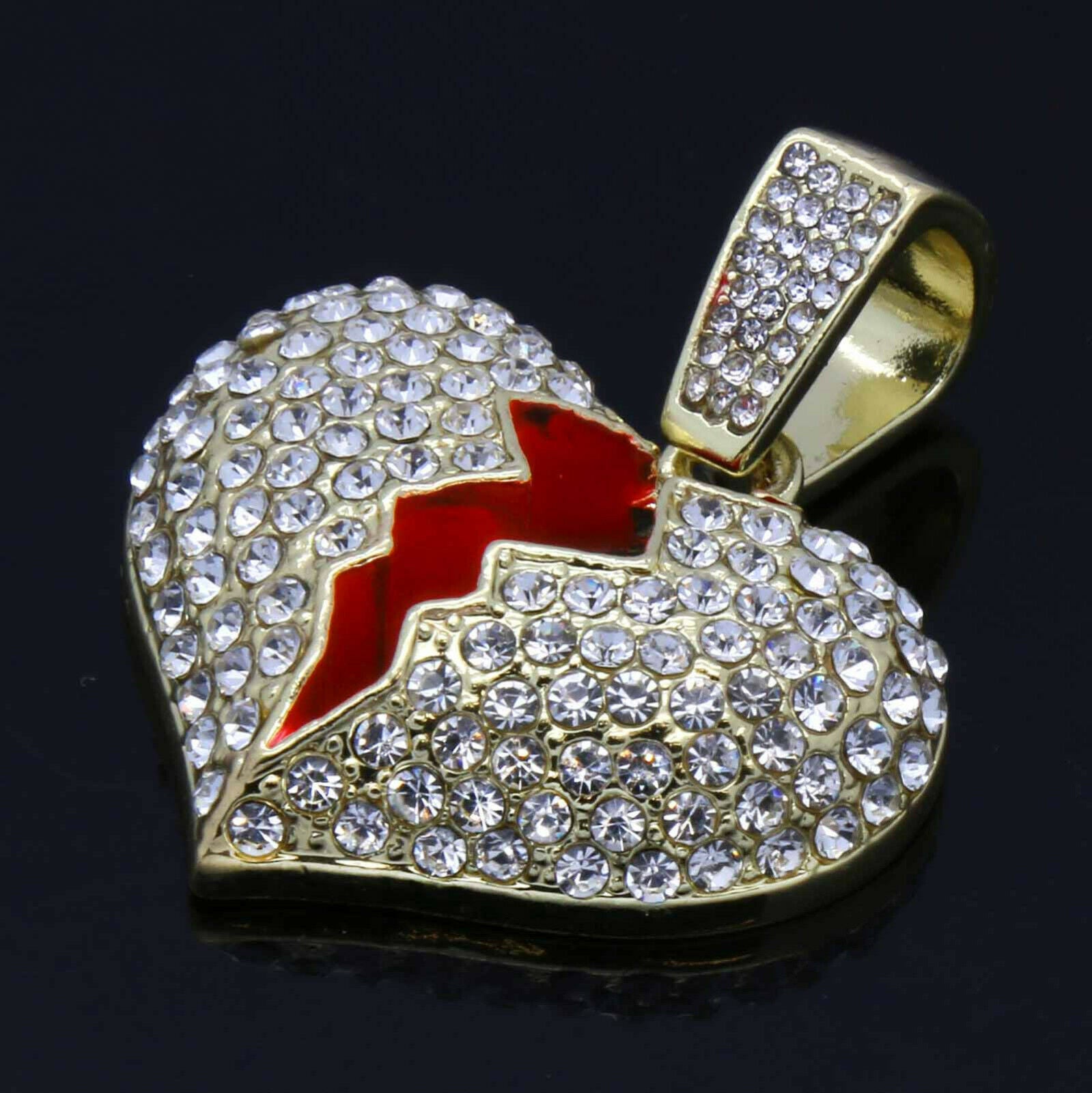 Broken Heart Pendant Roep / Cuban Iced Chain 4pcs Set