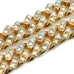 High Fashion Gold Plated AB 2 Row Cuban Tennis Chains & Cz Lit Emoji Pendant