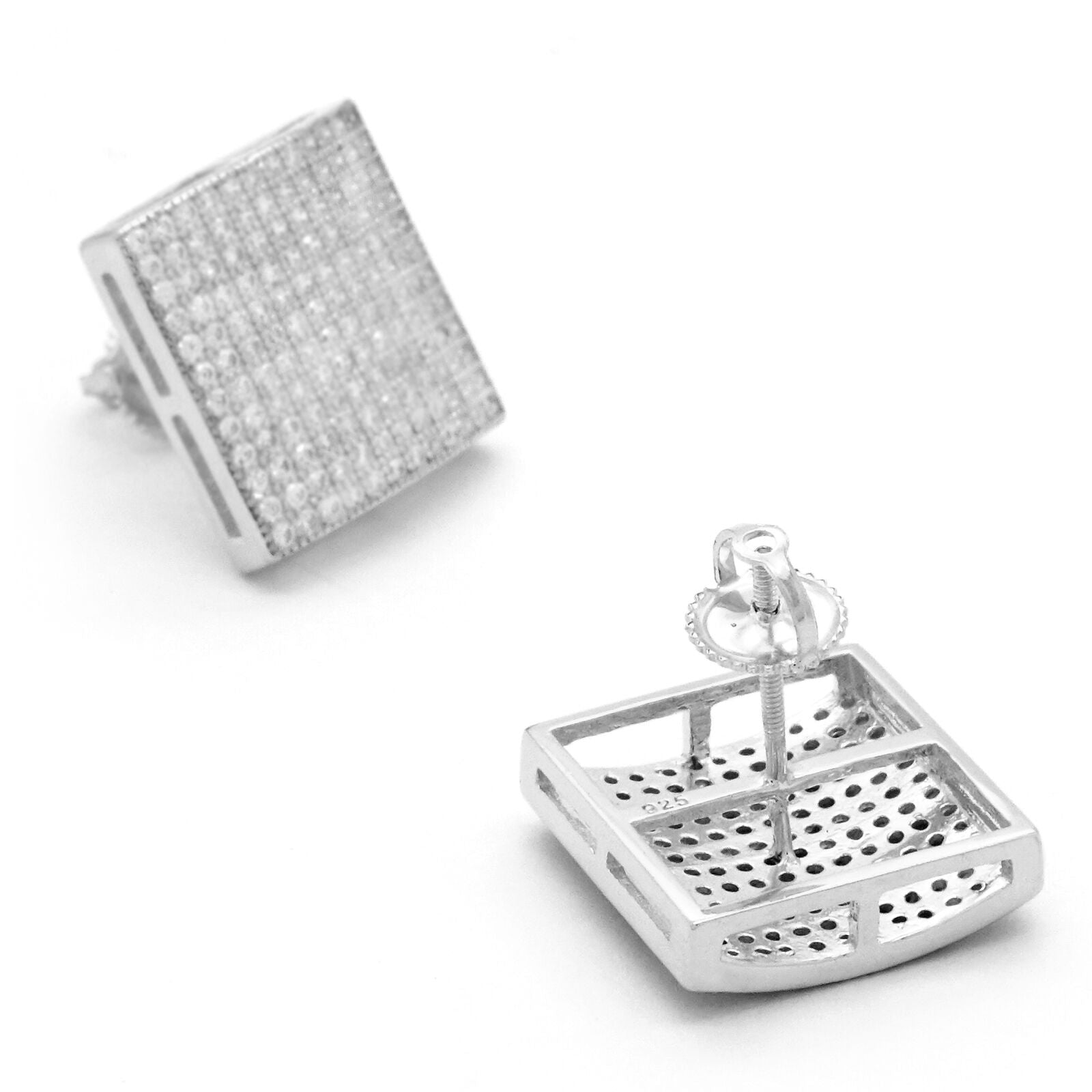 Screw Back Sterling Silver Cz Dome 12 Row