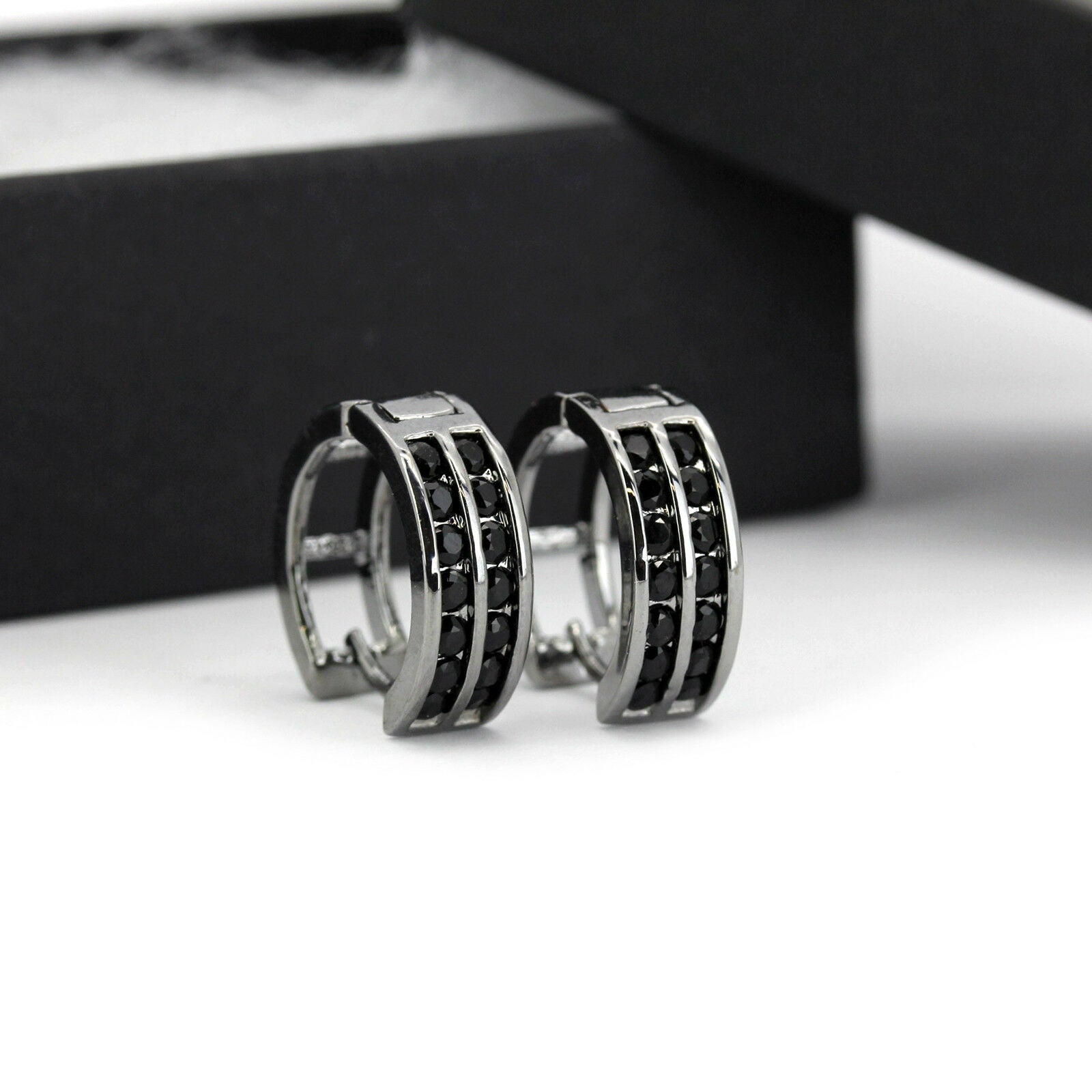 Huggie Hoop 2 Row BLACK FILLED EARRINGS