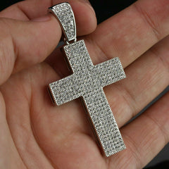 3pc Men's Silver Plated Thick Layer Cross w/ Fully Cz Cuban & Tennis Chain 18"/20"