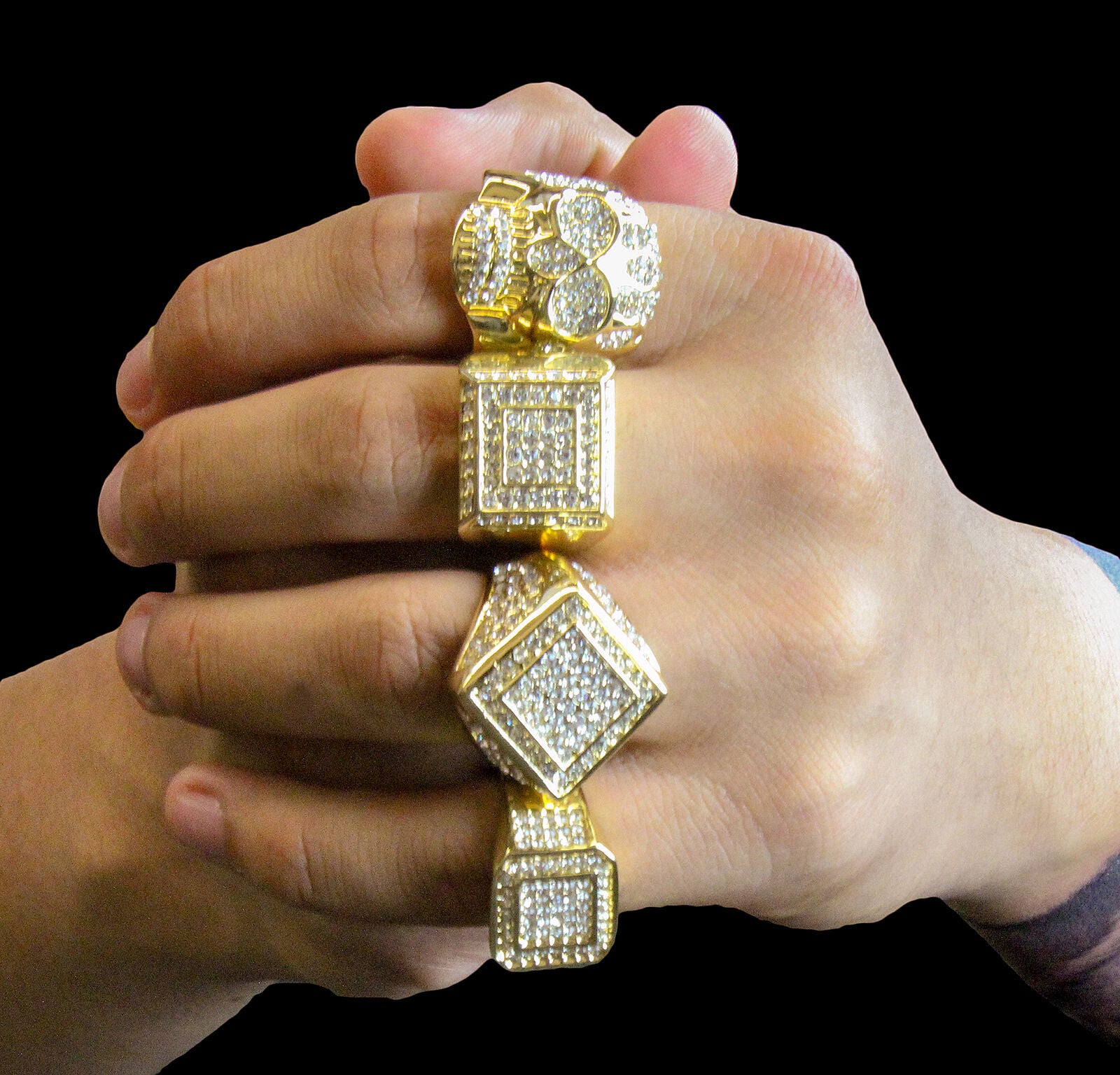Shield Ring Iced Out 4pcs Ring Set Bundle