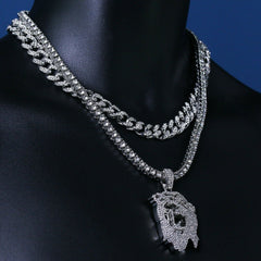 3pc Silver Plated Thick Hollow Jesus w/ Fully Cz Cuban & Tennis Chain 18"/20"