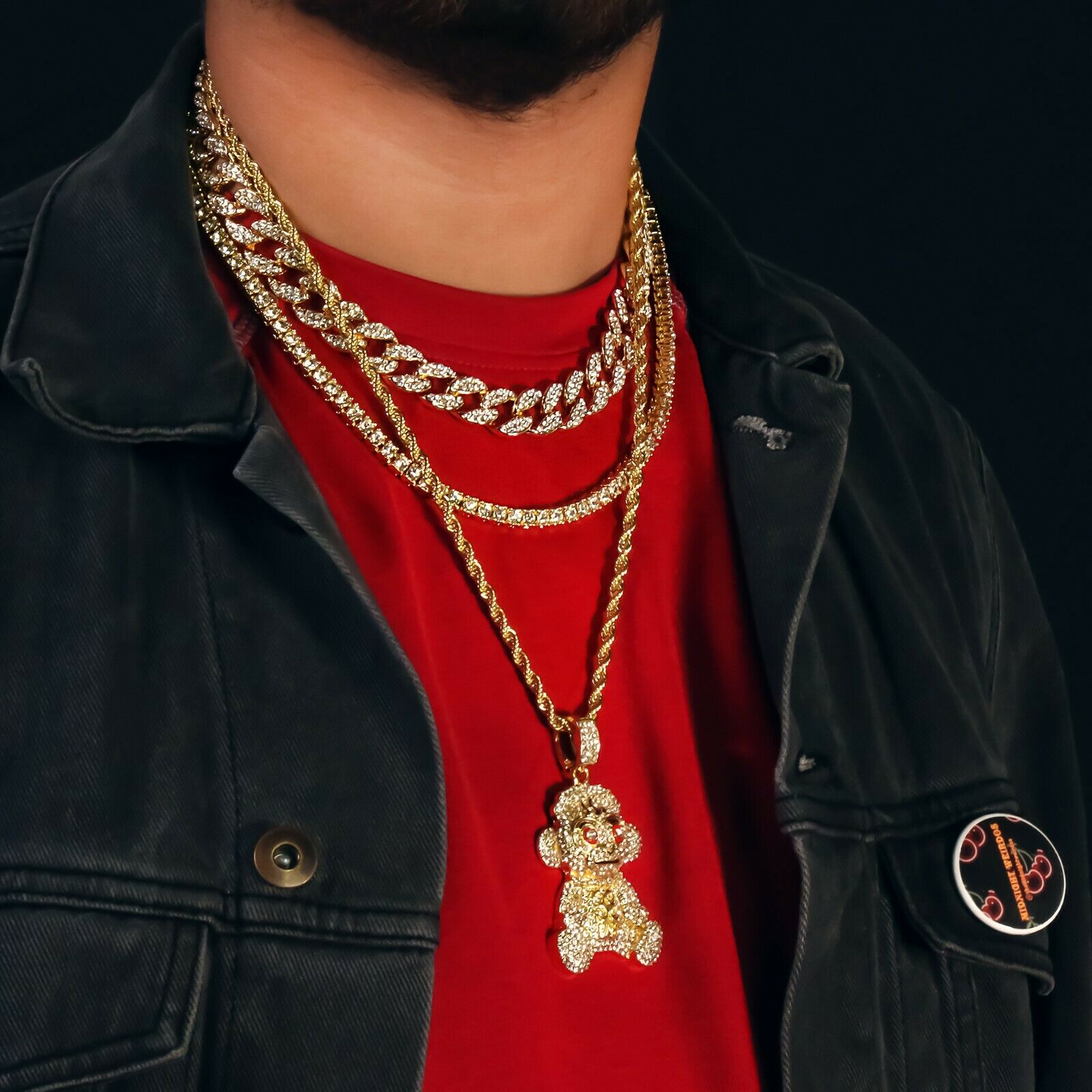 4 Pcs Set Cuban, Tennis, Rope Chain & 38 Baby Gold Plated