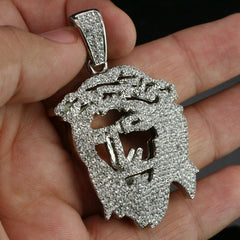 3pc Silver Plated Thick Hollow Jesus w/ Fully Cz Cuban & Tennis Chain 18"/20"