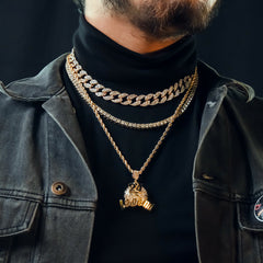 BK 24 Legend 4 Pcs Set Cuban, Tennis & Rope Chain Bundle Gold PT