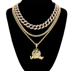 BK 24 Legend 4 Pcs Set Cuban, Tennis & Rope Chain Bundle Gold PT