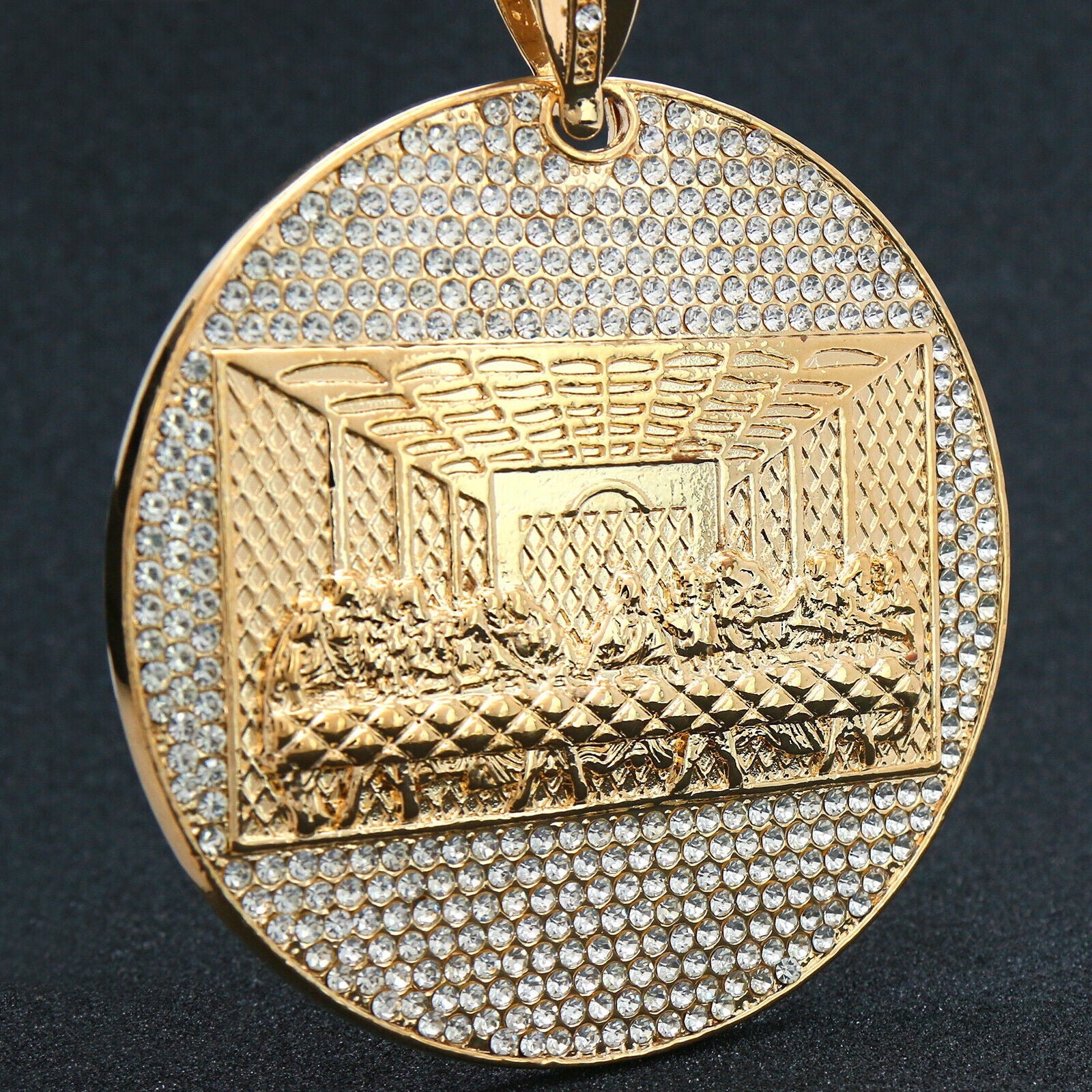 4PC Set β Huge Round Last Supper Pendant with Gold CZ Cuban, Tennis & Rope Chains