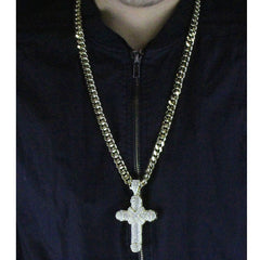 10mm Miami Cuban Link Chain with Iced Out Cross X Cross Pendant – Gold Hip Hop Necklace