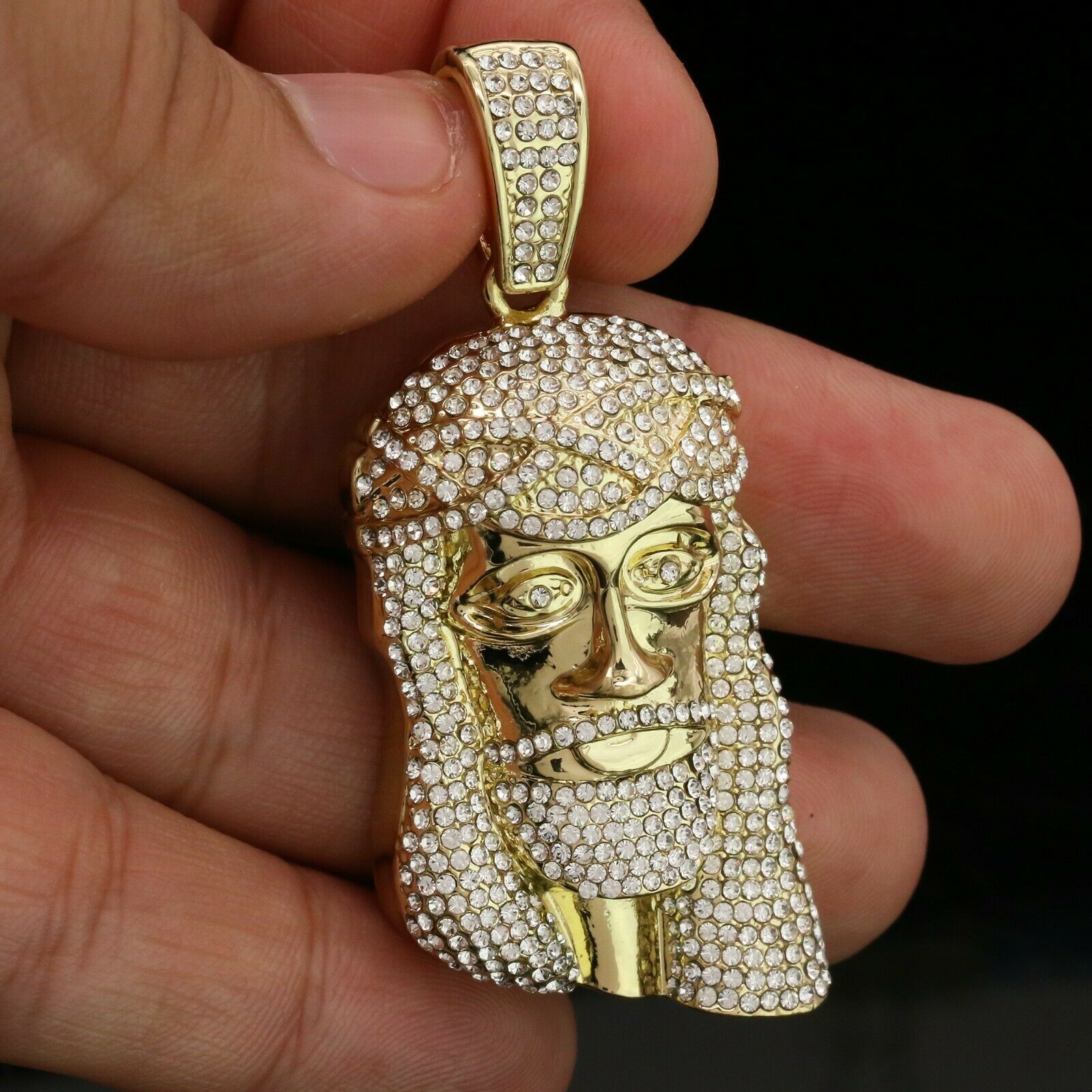 3pc Men's Gold Plated Cz Thick Jesus Face w/ Cz Cuban & Thin Tennis Chain 22"/24