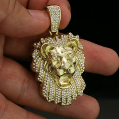 3pc Men's Gold Plated Cz Thick Lion Face w/ Cz Cuban & Thin Tennis Chain 22"/24
