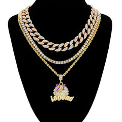 PP 24 Legend 4 Pcs Set Cuban, Tennis & Rope Chain Bundle Gold PT