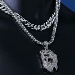 3pc Silver Plated Thick Hollow Jesus w/ Fully Cz Cuban & Tennis Chain 18"/20"
