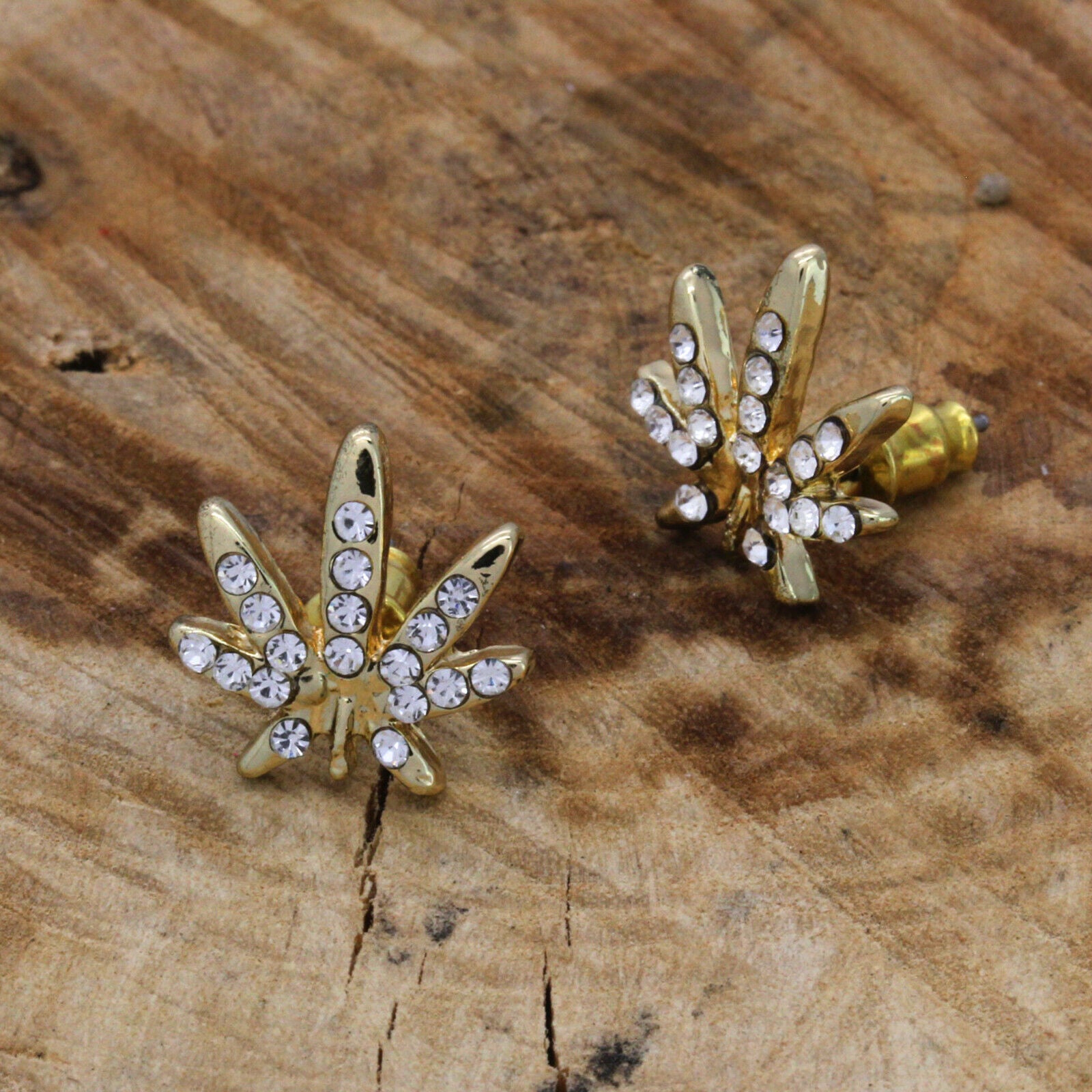 Cz Marijuana GOLD FILLED EARRINGS