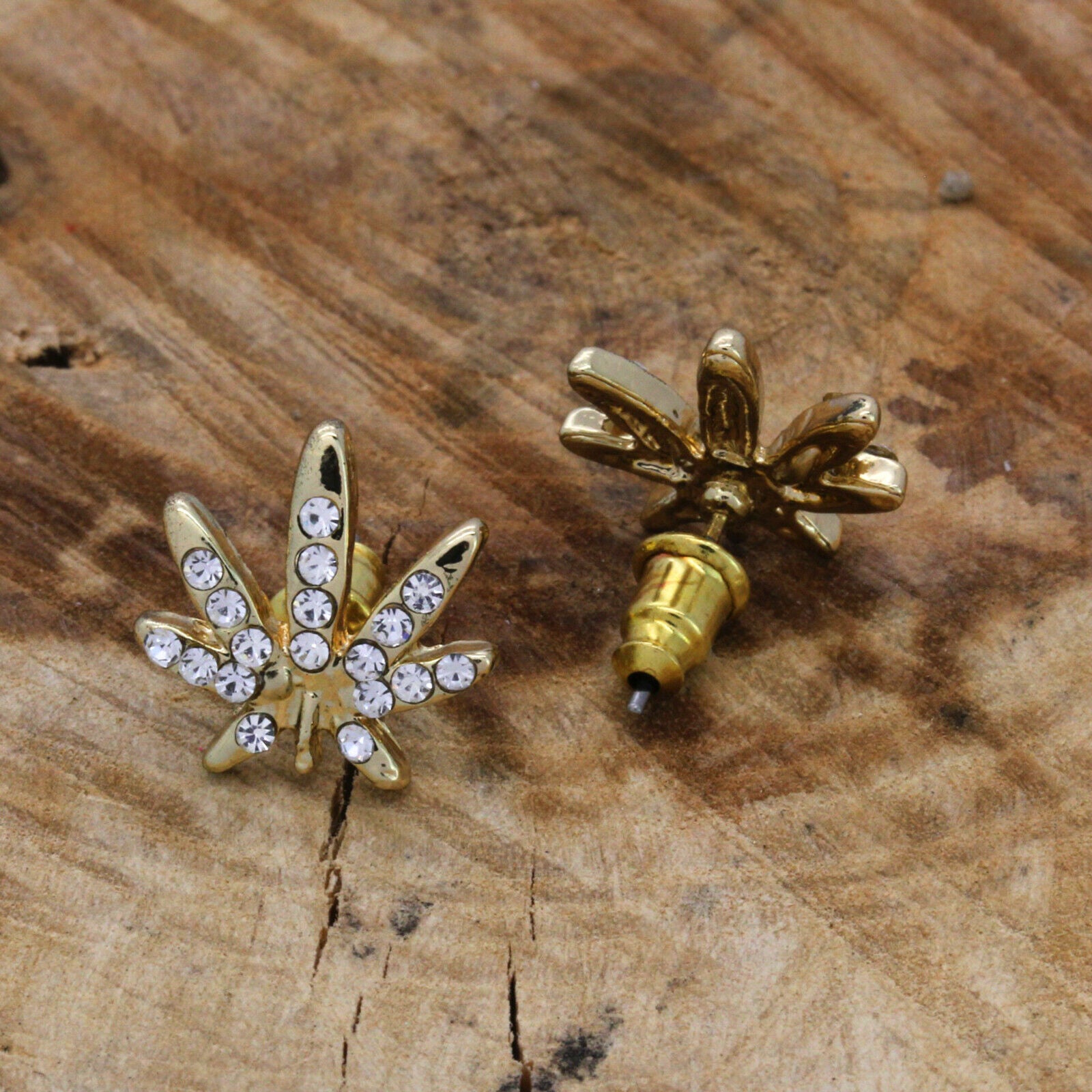 Cz Marijuana GOLD FILLED EARRINGS