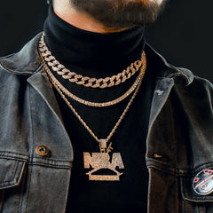 NbA Never Brock Again 4 Pcs Set Cuban, Tennis & Rope Chain Bundle Gold PT