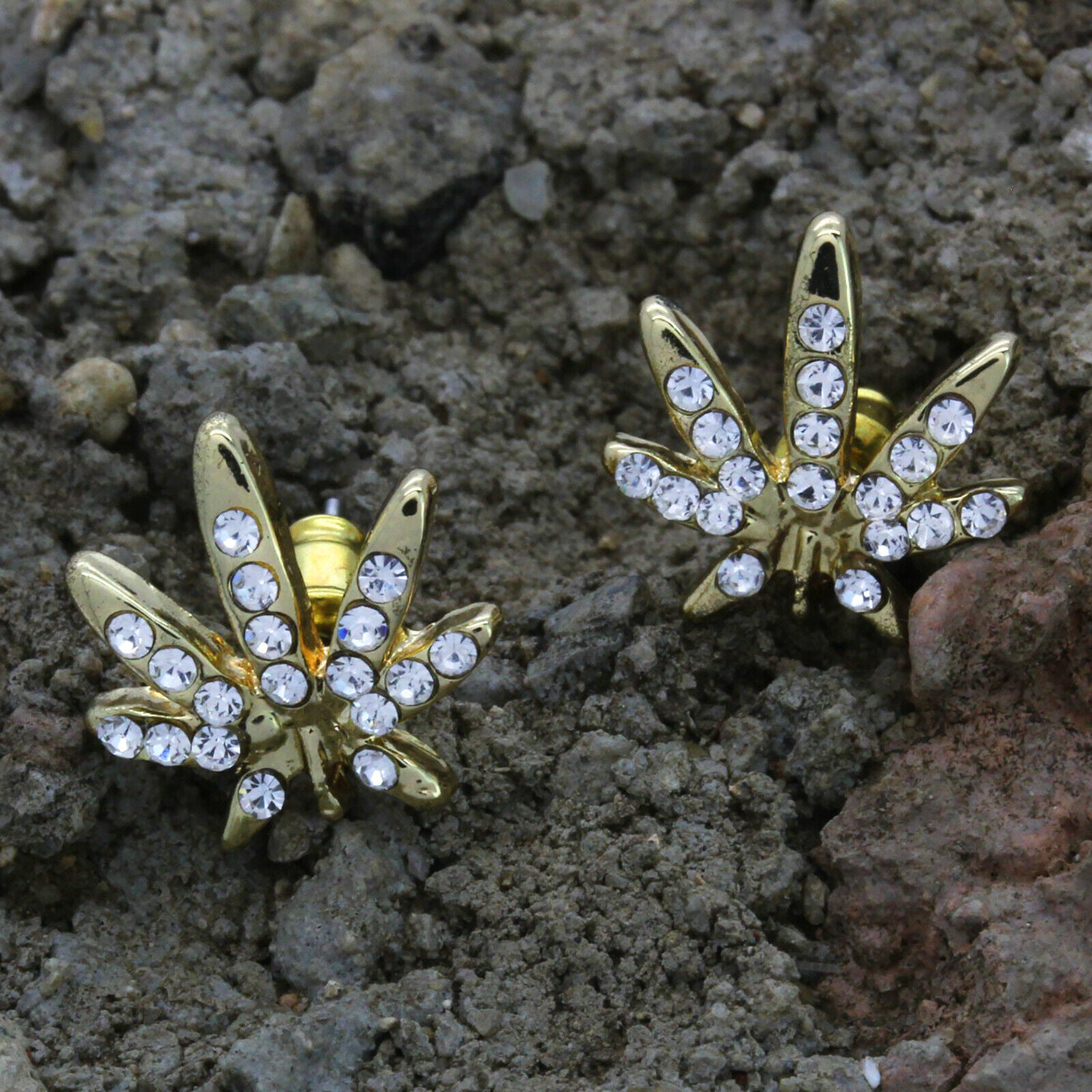 Cz Marijuana GOLD FILLED EARRINGS