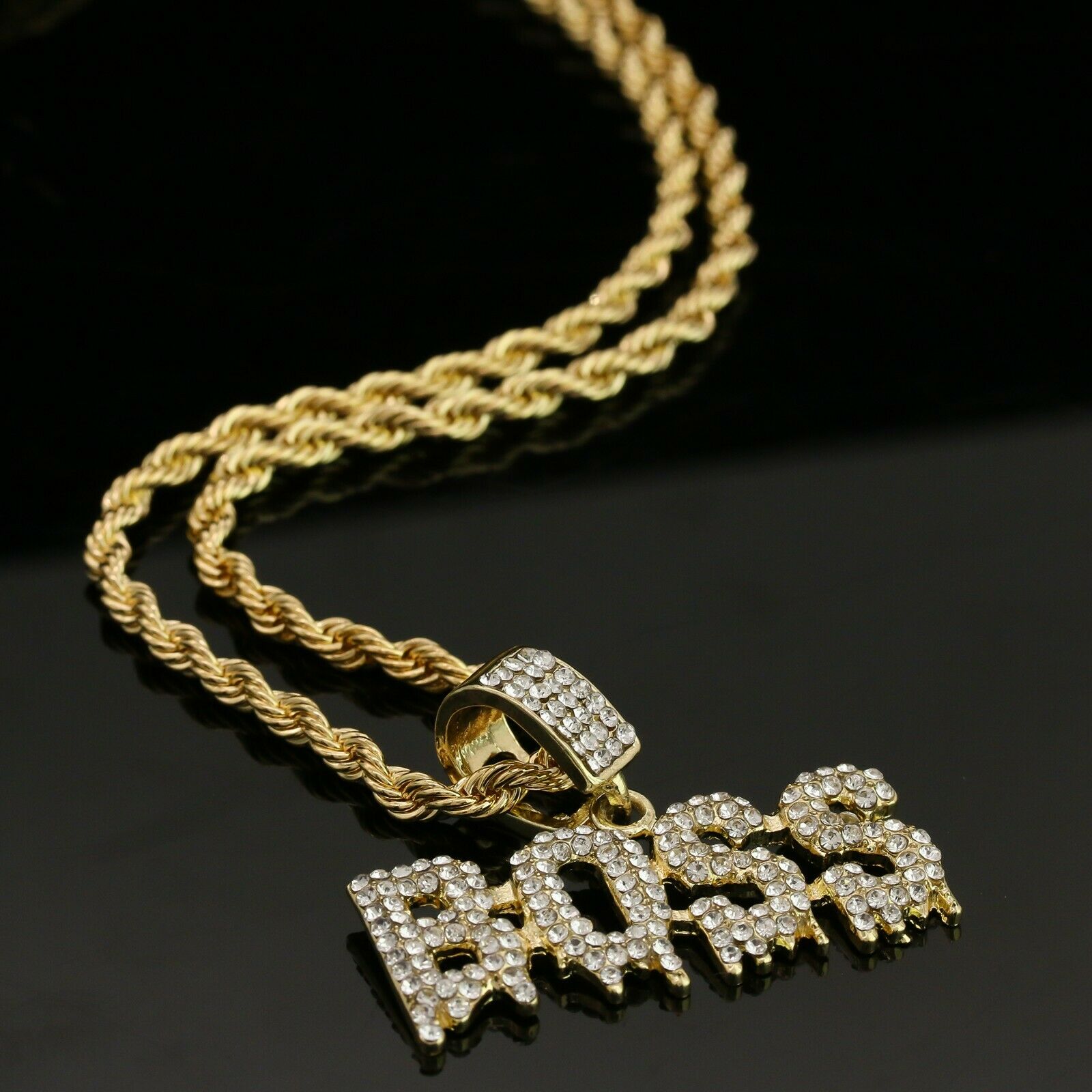 14k Gold Plated Hip-Hop Cz Drip Boss Pendant 20" Choker Rope Chain Necklace